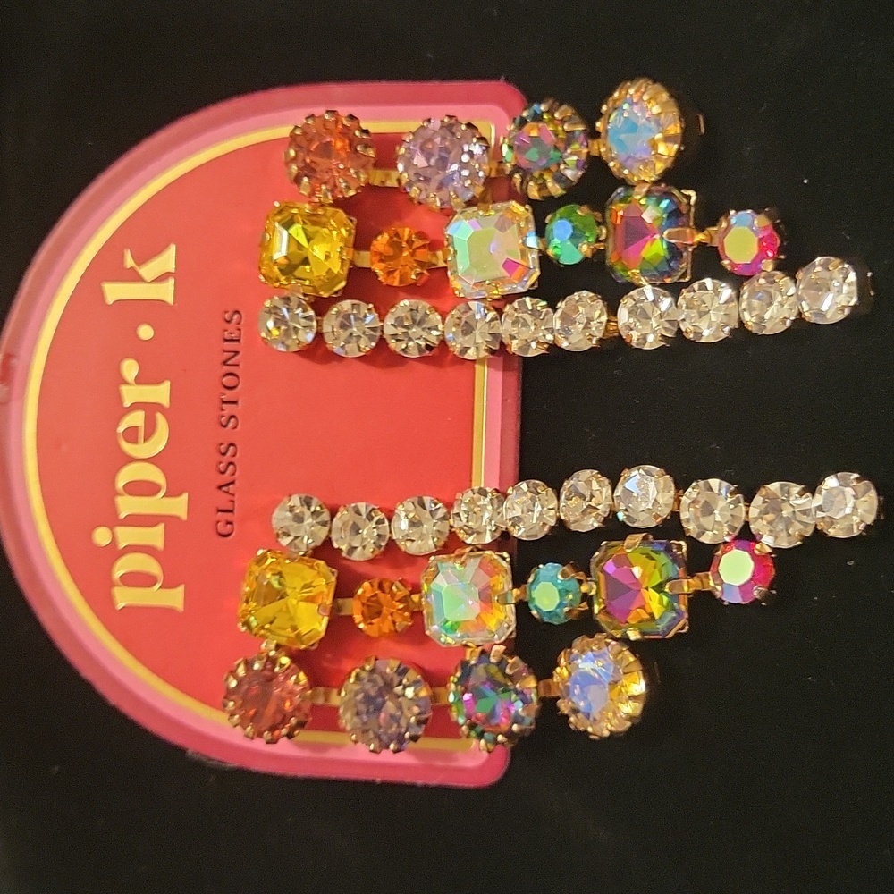 Piper K Vibrant MULTI TONED Crystal Earrings BRAND NEW TA TL